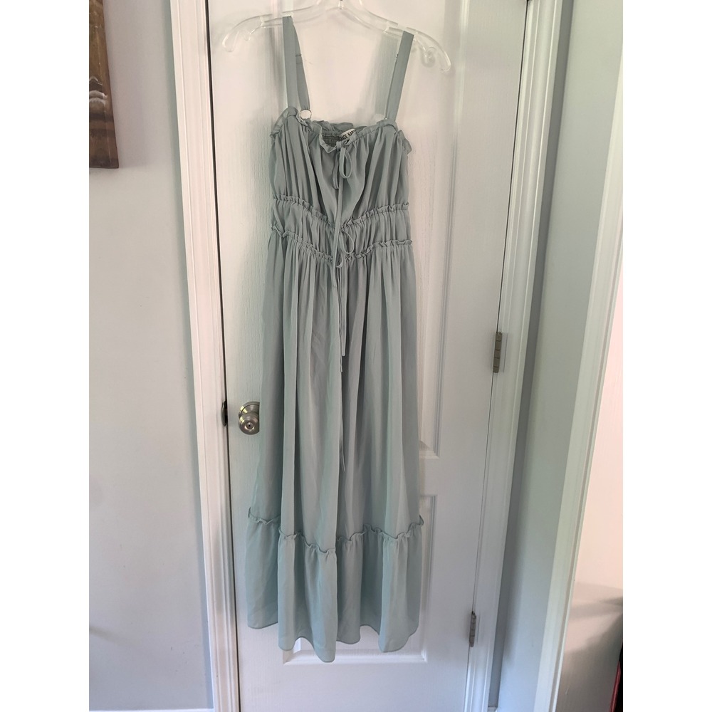 Grace Karin‎ Sage Green Smocked Maxi Dress Boho Ruffle Tiered Summer Small